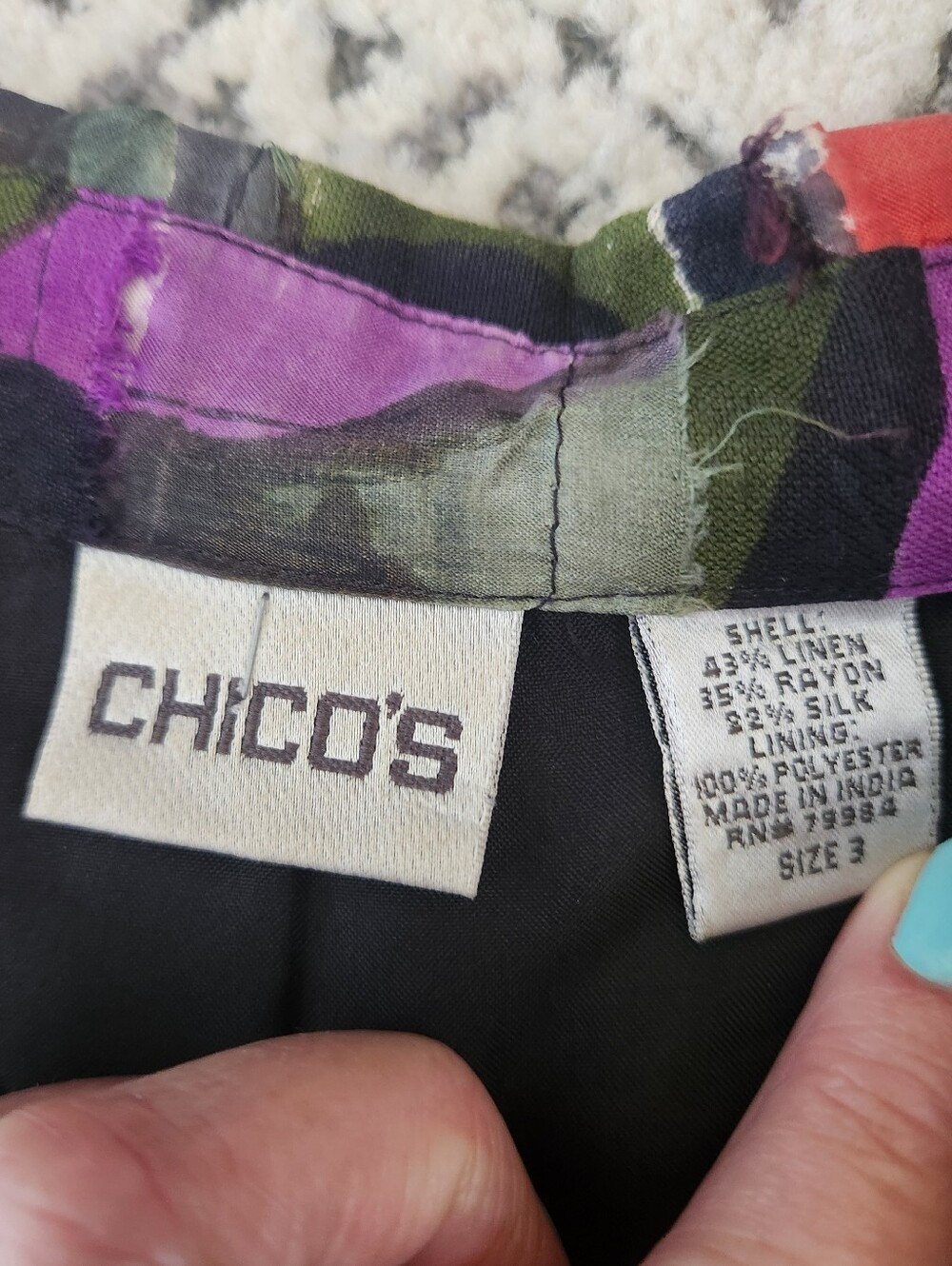 Chico's Artistic Floral Print Silk Linen Blend Jacket Size 3 (XL) – Lined - Picture 5 of 10
